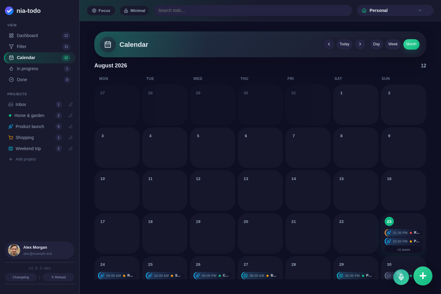 nia-todo calendar in month view with scheduled todos